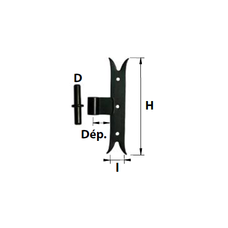 Gond platine déporté queue de carpe - Axe amovible